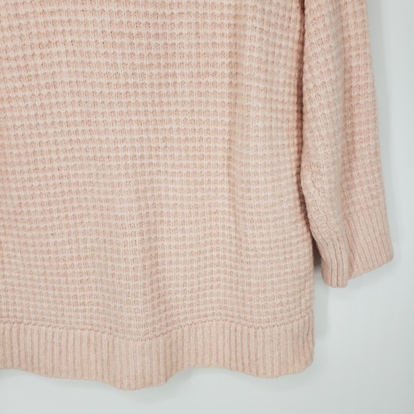 Lou & Grey Waffle Knit Pullover Sweater Womens Sz L Pink Alpaca Blend Raglan - Picture 5 of 8